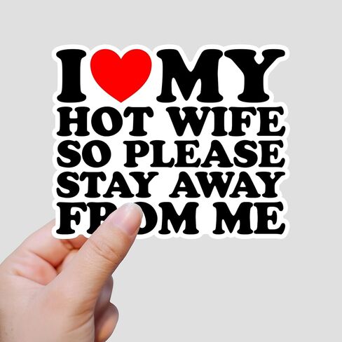 (3 قطع) ملصق I Love My Hot Wife So Please Stay Away from Me ملصق مضحك على شكل قلب مزين برسومات مضحكة مقاومة للماء من الفينيل لجهاز الكمبيوتر المحمول وزجاجة المياه وحافظة الهاتف وكوب السيارة مقاس 3 × 2.5 بوصة in Kuwait