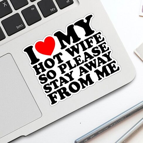 (3 قطع) ملصق I Love My Hot Wife So Please Stay Away from Me ملصق مضحك على شكل قلب مزين برسومات مضحكة مقاومة للماء من الفينيل لجهاز الكمبيوتر المحمول وزجاجة المياه وحافظة الهاتف وكوب السيارة مقاس 3 × 2.5 بوصة in Kuwait