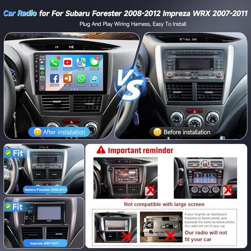 Naifay 8Core Android Car Radio for Subaru Forester Impreza WRX 2008-2012 ستيريو، شاشة لمس 9 بوصة لراديو Subaru Forester مع CarPlay Android Auto/Bluetooth/GPS/WiFi/FM/SWC/Camera+MIC in Kuwait