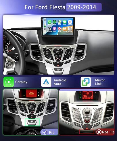 ستيريو راديو السيارة 4G+64G لسيارة Ford Fiesta 2009-2014، شاشة لمس IPS 9 بوصة/CarPlay لاسلكي/Android Auto/32 EQ/GPS/WiFi/5.0 بلوتوث/FM/RDS/SWC/AHD كاميرا احتياطية in Kuwait