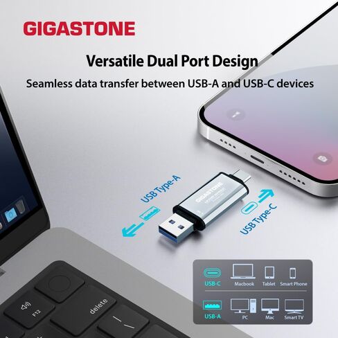 Gigastone Duo Go USB-A+C سعة 512 جيجابايت (4 حزم) SSD خارجي مزدوج محمول بسرعة 500 ميجابايت/ثانية، سطح لامع، يدعم تسجيل فيديو Apple 4K 60 إطارًا في الثانية ProRes HDR USB3.2 Gen 2 لهاتف iPhone 16 PS5 Mac iPad Laptop Android in Saudi Arabia