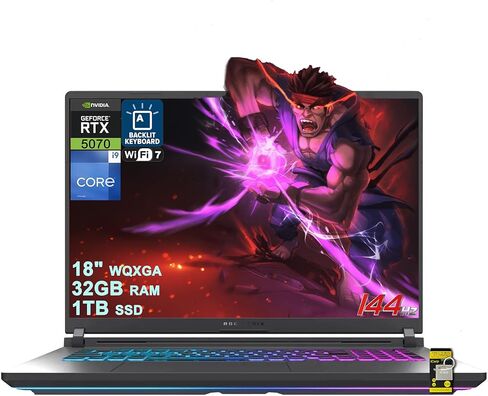 ASUS ROG Strix G18 G815 Gaming AI Laptop 18 بوصة WUXGA 144 هرتز (100% sRGB، 3 مللي ثانية) Intel 24-core i9-14900HX 32GB DDR5 1TB SSD GeForce RTX 5070 GDDR7 (ما يصل إلى 798 AI Tops) RGB Backlit WiFi7 Win11 ICP Hub in Kuwait