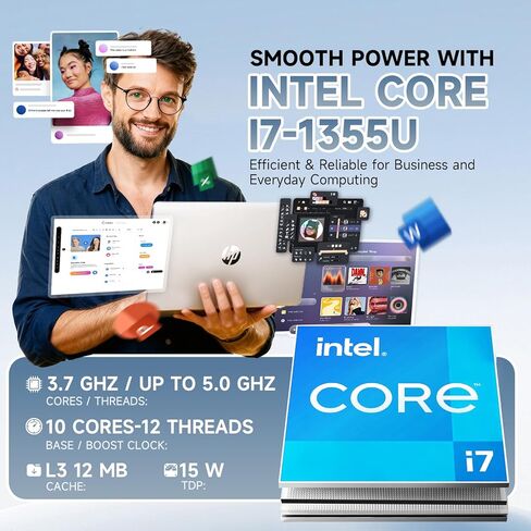 HP 15 Touchscreen Business Laptop - Windows 11 Pro | 15.6" FHD Anti-Glare Display | Intel 10-Core i7 1355U | 16GB RAM + 512GB SSD | Intel Iris Xe GPU | Wi-Fi 6 | Copilot AI Powered Computer in Kuwait