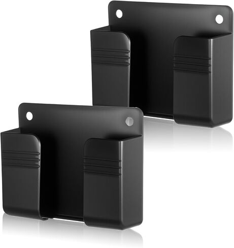 2 Pcs Wall Mount Phone Holder Phone Stand with Self Adhesive Remote Control Storage Box with Data Cable Receiving Hole Non Slip Charger Stand Holder for Kitchen Bedroom Bathroom in Kuwait