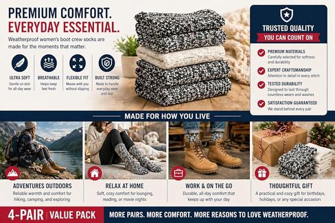 Weatherproof Boot Crew Socks for Womens,Warm,Soft Cotton Blend,Show Size 5-9.5 (4 Pack_ in Saudi Arabia