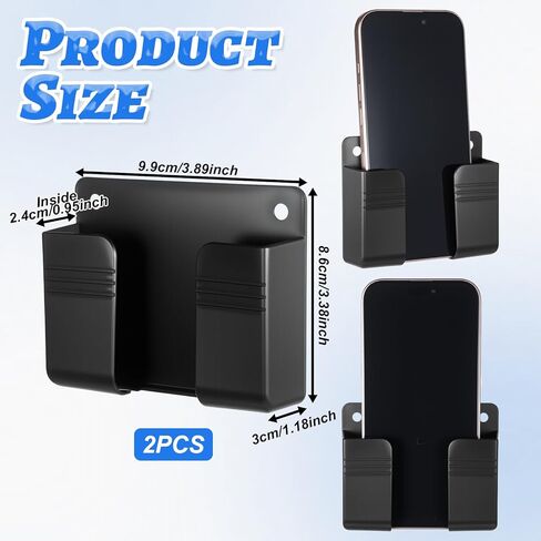 2 Pcs Wall Mount Phone Holder Phone Stand with Self Adhesive Remote Control Storage Box with Data Cable Receiving Hole Non Slip Charger Stand Holder for Kitchen Bedroom Bathroom in Kuwait