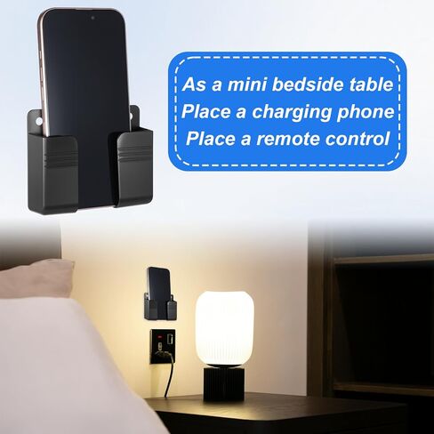 2 Pcs Wall Mount Phone Holder Phone Stand with Self Adhesive Remote Control Storage Box with Data Cable Receiving Hole Non Slip Charger Stand Holder for Kitchen Bedroom Bathroom in Kuwait