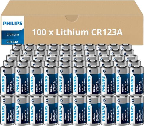 Philips CR123A 3V Lithium Battery, Bulk 100 Pack,1600mAh 123a Batteries, 3V Batteries for Flashlights, Outdoor Devices & Tactical Gear, High-Performance CR123A Battery, [Non-Rechargeable] in Kuwait