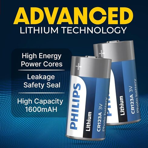 Philips CR123A 3V Lithium Battery, Bulk 100 Pack,1600mAh 123a Batteries, 3V Batteries for Flashlights, Outdoor Devices & Tactical Gear, High-Performance CR123A Battery, [Non-Rechargeable] in Kuwait