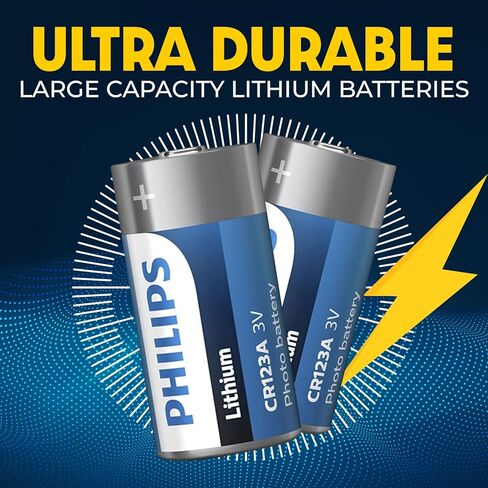 Philips CR123A 3V Lithium Battery, Bulk 100 Pack,1600mAh 123a Batteries, 3V Batteries for Flashlights, Outdoor Devices & Tactical Gear, High-Performance CR123A Battery, [Non-Rechargeable] in Kuwait