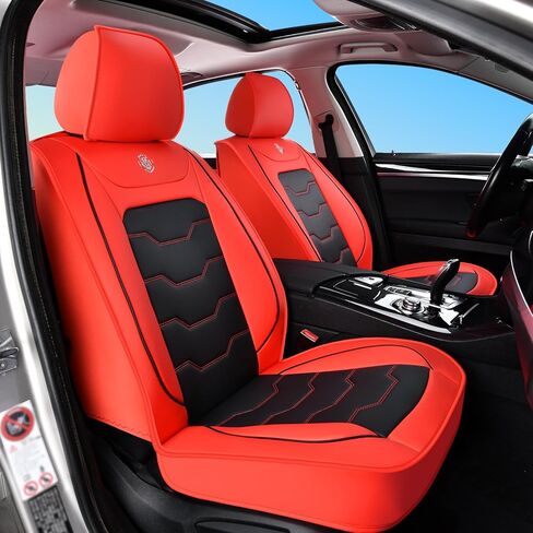 Car Seat Covers for Toyota Tacoma (2004-2016),Waterproof Leather, 360° Coverage on All 5 Seats,Simple Style,Protect and Upgrade Interiors,Suitable for Old and Used Cars (Red Lines) in Saudi Arabia