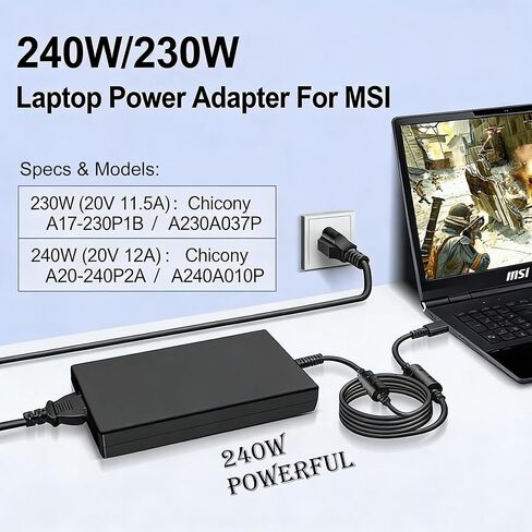 230W 240W USB Tip AC Adapter Fit for MSI Gaming Laptop Charger; GE76 GE66 Raider GP76 GP66 Leopard Creator Pro Z16 Z16P Z17 HX Studio S93-0409380-D04 ADP-230GB D A17-230P1B 957-1541XP-108 Power Supply in Kuwait