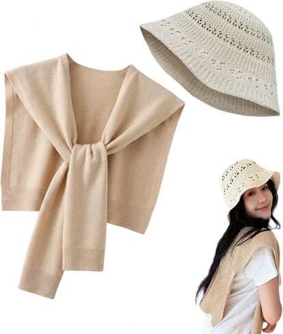 2-Pack Fashion Accessories Shawl Wraps for Women+Cute Hats - Thin Shawls for Women Lightweigh - Sun Hat Cap in Saudi Arabia