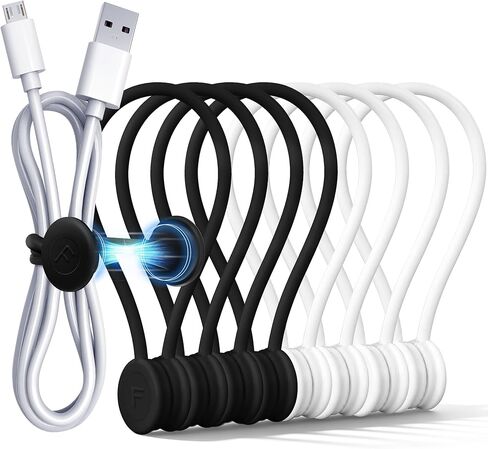 ربطات كابل مغناطيسية من COOLMI 8 حزم، 6.88 بوصة أغلفة منظم سلك سيليكون قابلة لإعادة الاستخدام، أشرطة إدارة كابل مغناطيسية قوية لأسلاك الشحن، كابلات USB، سماعات الأذن، المكتب، السفر، أسود in Kuwait
