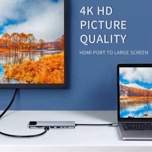 HDMI TV Adapter 8-in-1 USB-C Hub RJ45 Ethernet Port Compatible with Samsung Galaxy S25 Ultra, Type-C PD Charger Card Reader Audio Video Projector Converter Network in Kuwait