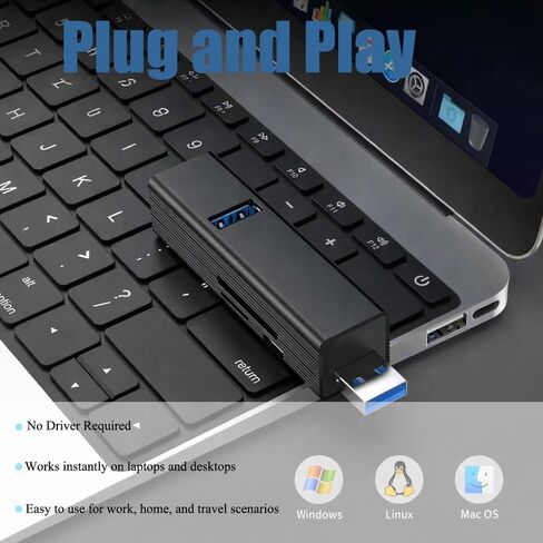 6-in-1 USB 3.0 Hub with SD/TF Card Reader, USB-C 5V Power Input, Multi-Port Adapter for Laptop/PC/Desktop, Supports Simultaneous Connections, Wide Compatibility in Kuwait