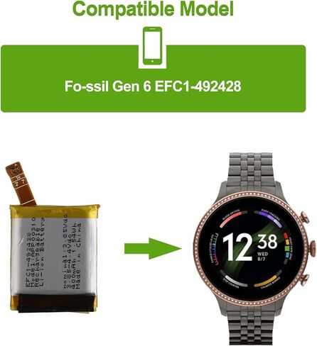 Rechargeable 0-Cycle Replacement Battery APP00310 400mAh 3.85V Compatible Fossil Gen 6 EFC1-492428 Smart Watch Battery in Kuwait