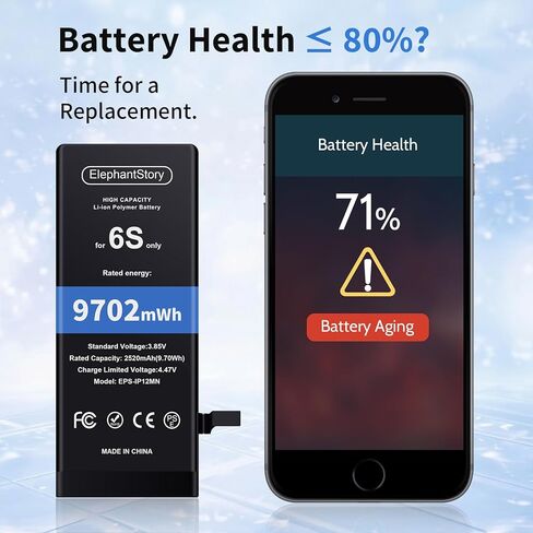 بطارية بديلة من ElephantStory لهاتف iPhone 6S: بطارية ليثيوم أيون بوليمر عالية السعة 0 دورة لهاتف iPhone 6S مع مجموعة أدوات إصلاح - متوافقة مع الطراز A1633 A1688 A1700 in Kuwait