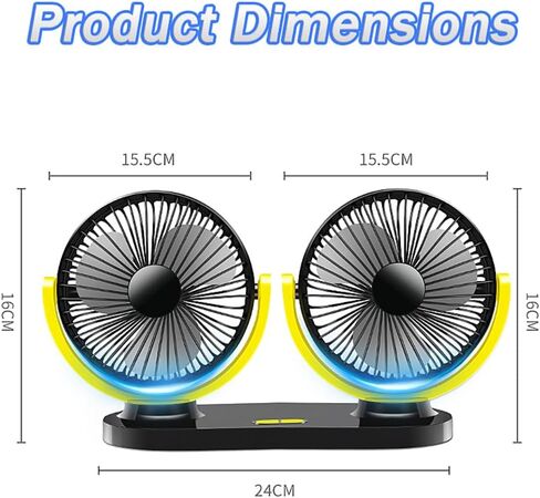 Dual Head Car Fan for Hyundai Santa Fe 2010-2025 SUV 7-Seater, 3-Speed USB Vehicle Fan Portable Strong Adhesive Mount Auto Cooling Fan,Gray-Yellow in Saudi Arabia