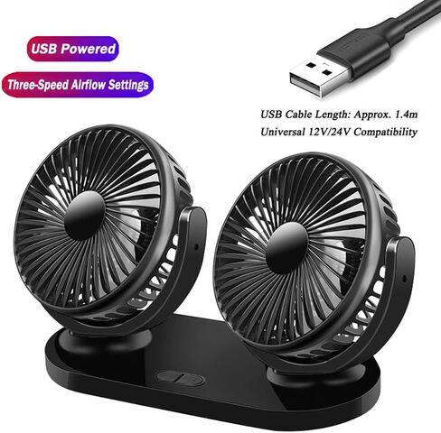 Dual Head Car Fan for Hyundai Santa Fe 2010-2025 SUV 7-Seater, 3-Speed USB Vehicle Fan Portable Strong Adhesive Mount Auto Cooling Fan,Gray-Yellow in Saudi Arabia