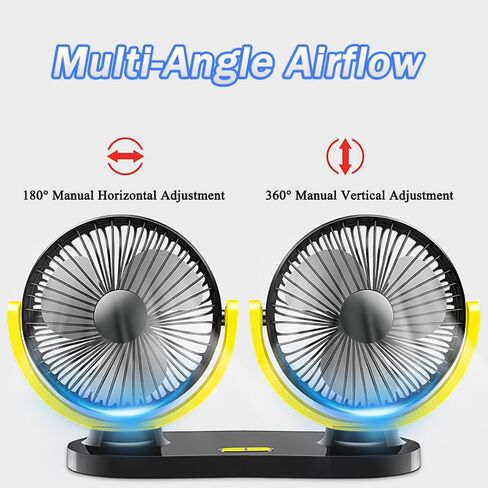 Dual Head Car Fan for Hyundai Santa Fe 2010-2025 SUV 7-Seater, 3-Speed USB Vehicle Fan Portable Strong Adhesive Mount Auto Cooling Fan,Gray-Yellow in Saudi Arabia