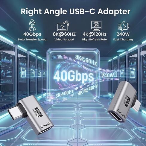 Flat Right Angle USB C Adapter, Supports 8K@60Hz, 240W Fast Charging, 40Gbps Data Transfer, 90 Degree USB C Adapter, Compatible with Thunderbolt 4, iPhone 17, Steam Deck, ROG Ally, MacBook, Switch 2 in Kuwait