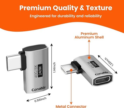 Flat Right Angle USB C Adapter, Supports 8K@60Hz, 240W Fast Charging, 40Gbps Data Transfer, 90 Degree USB C Adapter, Compatible with Thunderbolt 4, iPhone 17, Steam Deck, ROG Ally, MacBook, Switch 2 in Kuwait