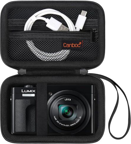 حقيبة حمل Canboc لكاميرا Panasonic LUMIX ZS99/ TZ99/ ZS300/ LX10/ ZS80/ ZS100/ ZS70/ ZS200 Point and Shoot، جيب شبكي بسحاب يناسب كابل USB، البطاريات، بني (الجراب فقط) in Kuwait