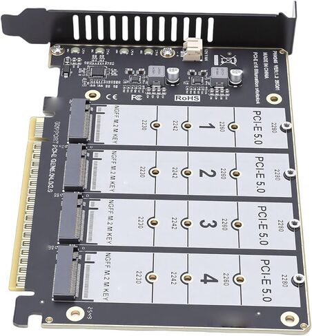 EBTOOLS M.2 PCIe Adapter Card, 4 Slots NVMe SSD Expansion Card with 4x128Gbps Speed and LED Indicators, Supports PCIe 3.0 4.0 5.0 and M.2 NVMe SSDs, for Desktop PC in Kuwait