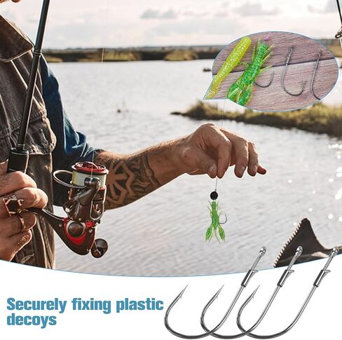 Worm Hooks Flipping Hooks Round Bend Straight Shank Heavy Cover Bass Fishing Hooks Drop Shot Hook for Plastic Worms Texas Neko Rig Bait Keeper Hooks Freshwater Saltwater 10/30 Pack in Saudi Arabia