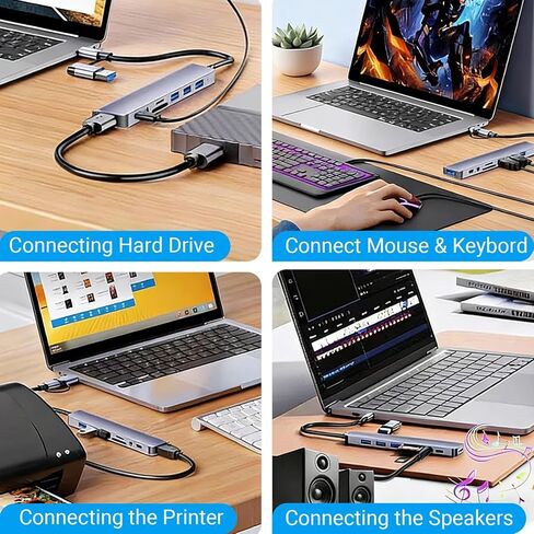 USB C Hub USB 3.0 Multiport 8 in 1 with SD Card Reader and 3.5mm Audio Jack for Type C Laptops PC Tablets Travel Office, 8in1 in Kuwait
