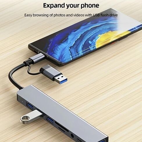 USB C Hub USB 3.0 Multiport 8 in 1 with SD Card Reader and 3.5mm Audio Jack for Type C Laptops PC Tablets Travel Office, 8in1 in Kuwait