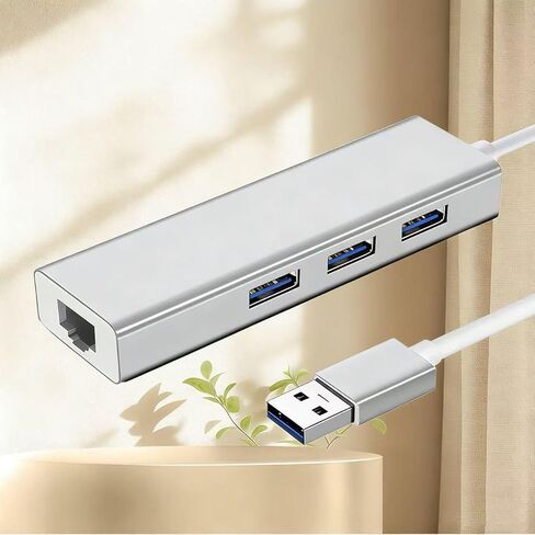 موزع USB 4 في 1 مع منفذ إيثرنت سريع، 3 منافذ USB 2.0، شبكة 10/100 ميجابت في الثانية، التوصيل والتشغيل لأجهزة الكمبيوتر المحمول وسطح المكتب in Kuwait