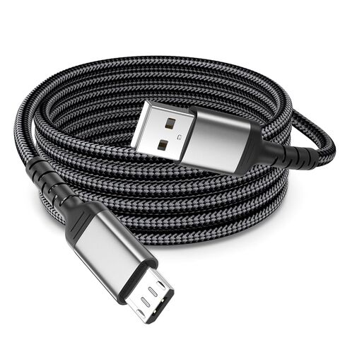 كابل Micro USB بطول 6 أقدام لجهاز Samsung Galaxy S6، وحدة تحكم PS4، شاحن Android القديم، استبدال سلك شحن USB A إلى USB عالي السرعة لجهاز Kindle - أسود in Kuwait