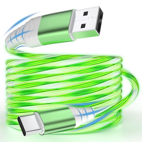 USB C Flowing LED Charging Cable, Light Up Fast Charger Cord for iPhone 16/15, Galaxy, iPad, Android, Glowing Night Visible Cable with Flowing Light, Fast Charge & Sync (Blue, 6.6FT) in Kuwait