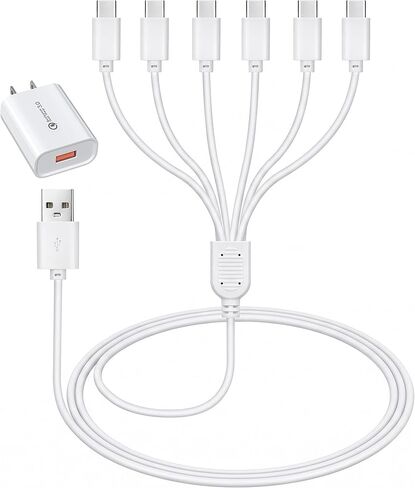 كابل شاحن USB C لإضاءة الخزانة القابلة لإعادة الشحن، سلك شحن ضوء مستشعر الحركة مع 6 منافذ شحن من النوع C، مع محول طاقة in Kuwait