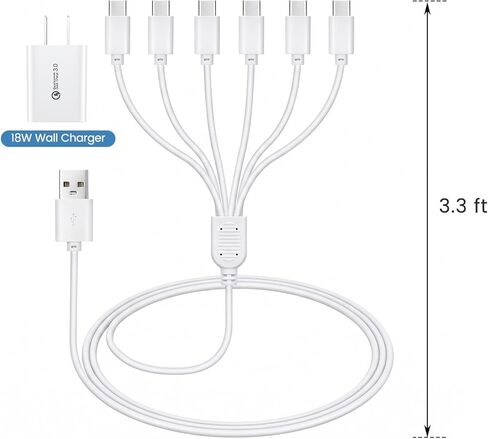 كابل شاحن USB C لإضاءة الخزانة القابلة لإعادة الشحن، سلك شحن ضوء مستشعر الحركة مع 6 منافذ شحن من النوع C، مع محول طاقة in Kuwait