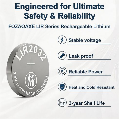 2032 Battery Rechargeable, 3.6V LIR2032 5 Pack, 500+ Cycles Long-Lasting 2032 Batteries, Leak-Proof ML2032 CR2032H Lithium Coin Cell in Saudi Arabia