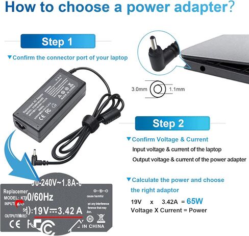 N20C5 N22C5 N23C3 N23H5 N23H1 N19H2 65W Laptop Charger for Acer Swift, Aspire 3 5 Series A315-58 ADP-45FE F 19V 3.42A 3.0 * 1.1mm tip Also Fit for Samsung Galaxy View 18.4" Tablet SM-T670N/T677A in Kuwait