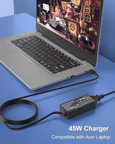 شاحن 65 وات USB C متوافق مع Acer Chromebook CB315-1H CB315-1HT N17Q9 N17Q8 N17Q5 CB315-2H CB315-2HT CB315-3H CB315-3HT CB315-4H N17Q10 N18Q1 N18Q2 N18Q3 محول إمداد الطاقة للكمبيوتر المحمول in Kuwait