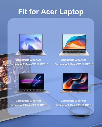 شاحن 65 وات USB C متوافق مع Acer Chromebook CB315-1H CB315-1HT N17Q9 N17Q8 N17Q5 CB315-2H CB315-2HT CB315-3H CB315-3HT CB315-4H N17Q10 N18Q1 N18Q2 N18Q3 محول إمداد الطاقة للكمبيوتر المحمول in Kuwait