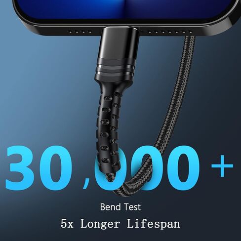 BUSFUL 2022 كابل Lightning مطور لأسلاك شاحن iPhone، [3 عبوات بطول 1 قدم] كابل شحن USB A إلى Lightning معتمد من النايلون المضفر لهاتف iPhone 13 12 11 Mini Pro XR Xs Max X SE 8 7 6 Plus - أسود in Kuwait