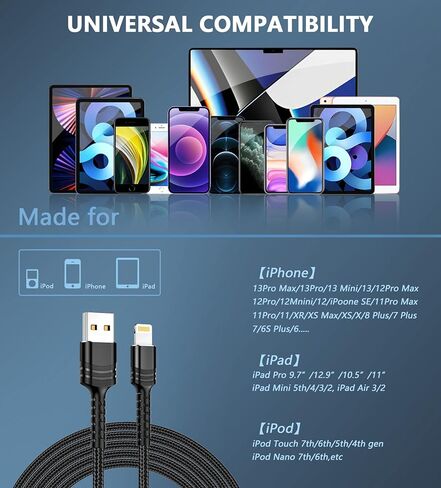 BUSFUL 2022 كابل Lightning مطور لأسلاك شاحن iPhone، [3 عبوات بطول 1 قدم] كابل شحن USB A إلى Lightning معتمد من النايلون المضفر لهاتف iPhone 13 12 11 Mini Pro XR Xs Max X SE 8 7 6 Plus - أسود in Kuwait