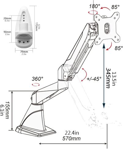 Monitor Mount Single Monitor Desk Mount Long Arm Monitor Stand Mount with Gas Spring Wall Mounted Height-Adjustable VESA Mount for 15-27 Inch Screen Monitor Desk Mount, Black-B in Kuwait