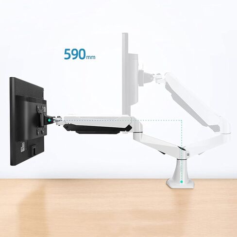 Monitor Mount Single Monitor Desk Mount Long Arm Monitor Stand Mount with Gas Spring Wall Mounted Height-Adjustable VESA Mount for 15-27 Inch Screen Monitor Desk Mount, Black-B in Kuwait