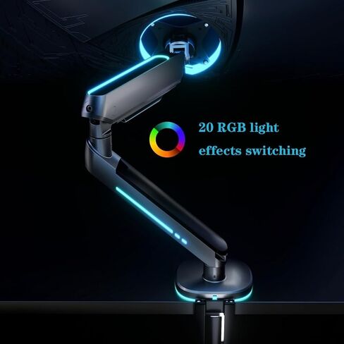 حامل شاشة ألعاب مقاس 27-45 بوصة مع 20 وضعًا لإضاءة RGB، وذراع شاشة واحد، وحامل شاشة قابل للتعديل بالكامل لشاشات مسطحة/منحنية/واسعة للغاية in Kuwait