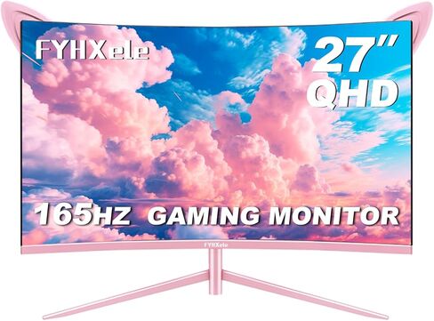 شاشة ألعاب FYHXele مقاس 27 بوصة، شاشة منحنية باللون الوردي 1800R، FHD-1920X1080P، 165 هرتز، 1 مللي ثانية، شاشة IPS سريعة، شاشة FreeSync Hdmi مع شاشة كمبيوتر رفيعة للغاية، HDMI/DP/USB Vesa/شاشة كمبيوتر مثبتة على الحائط - وردي in Kuwait