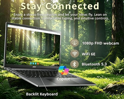كمبيوتر محمول Acer Aspire 14 AI رفيع، شاشة لمس WUXGA مقاس 14 بوصة، Intel Core Ultra 9-288V (حتى 5.1 جيجا هرتز)، ذاكرة الوصول العشوائي DDR5 سعة 32 جيجابايت، 1 تيرابايت SSD، Win 11، Copilot AI مع NPU، Wi-Fi 6E/Backlit KB، للطلاب/الأعمال، حزمة RK in Kuwait