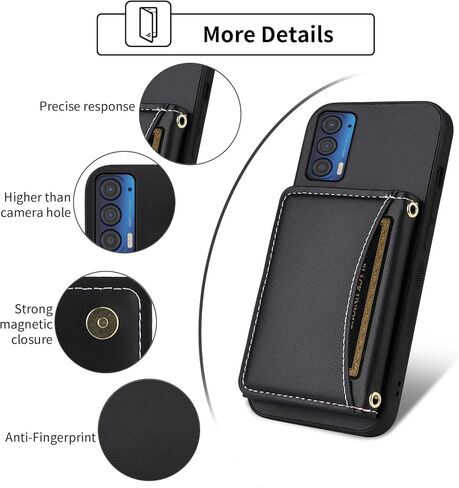 Wallet Case for Motorola Moto Edge 2021/MotoEdge 5G UW 2021 with Crossbody Strap Premium PU Leather Card Holder Shockproof Heavy Duty Full Body Accessories Cell Phone Cover for XT2141-1 Black in Saudi Arabia