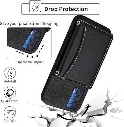 Wallet Case for Motorola Moto Edge 2021/MotoEdge 5G UW 2021 with Crossbody Strap Premium PU Leather Card Holder Shockproof Heavy Duty Full Body Accessories Cell Phone Cover for XT2141-1 Black in Saudi Arabia